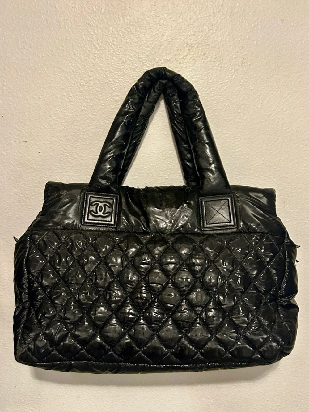 CHANEL Coco Cocoon Large Tote Bag Puffy Quilted Black Nylon Leather w/ COA